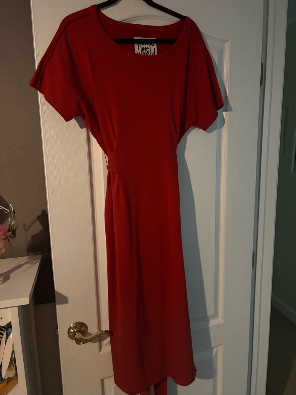 Peace Love World burnt orange/rust colored Midi Dress with Dolman Sleeves